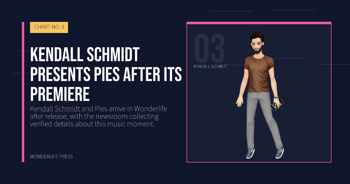 Wonderlife Press: Kendall Schmidt presents Pies after its premiere. artist portrait. CHART NO. 9.