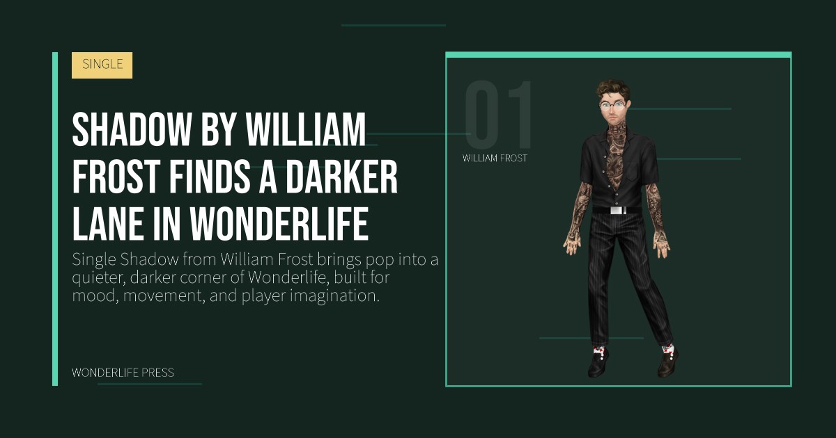 Wonderlife Press: Shadow by William Frost finds a darker lane in Wonderlife. artist portrait. SINGLE.