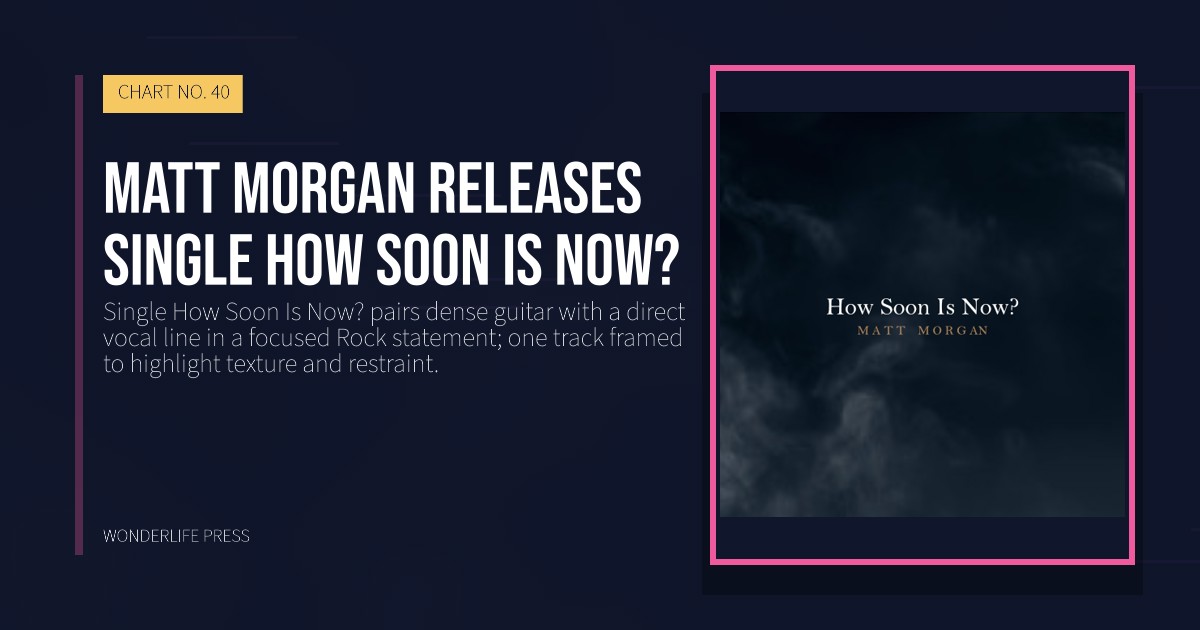 Wonderlife Press: Matt Morgan releases Single How Soon Is Now?. release artwork. CHART NO. 40.