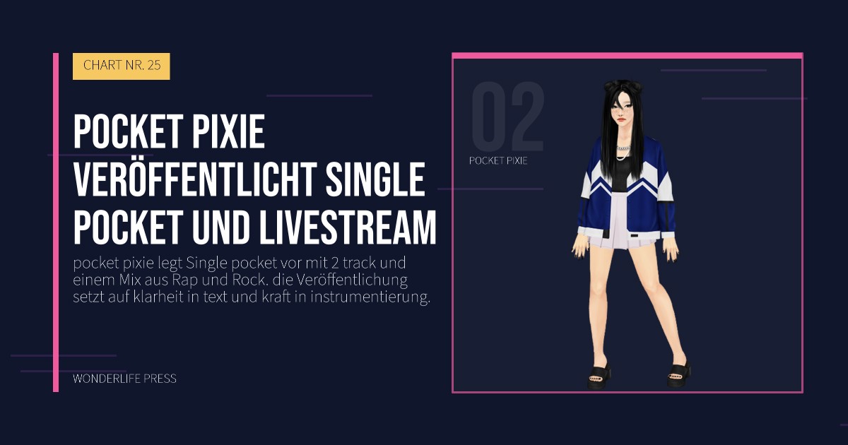 Wonderlife Press: pocket pixie veröffentlicht Single pocket und livestream. Künstlerporträt. CHART NR. 25.