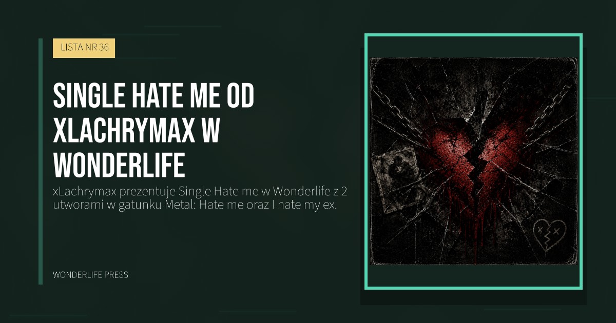 Wonderlife Press: Single Hate me od xLachrymax w Wonderlife. okładka wydawnictwa. LISTA NR 36.
