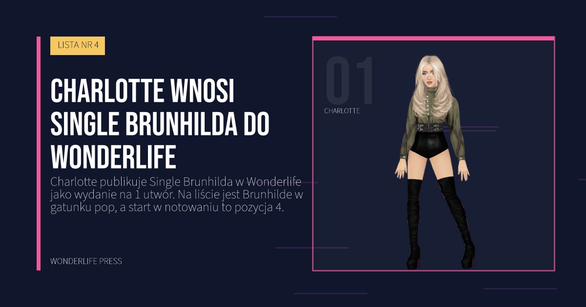 Wonderlife Press: Charlotte wnosi single Brunhilda do Wonderlife. portret artystów. LISTA NR 4.