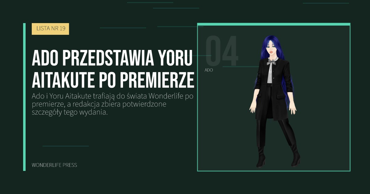 Wonderlife Press: Ado przedstawia Yoru Aitakute po premierze. portret artystów. LISTA NR 19.