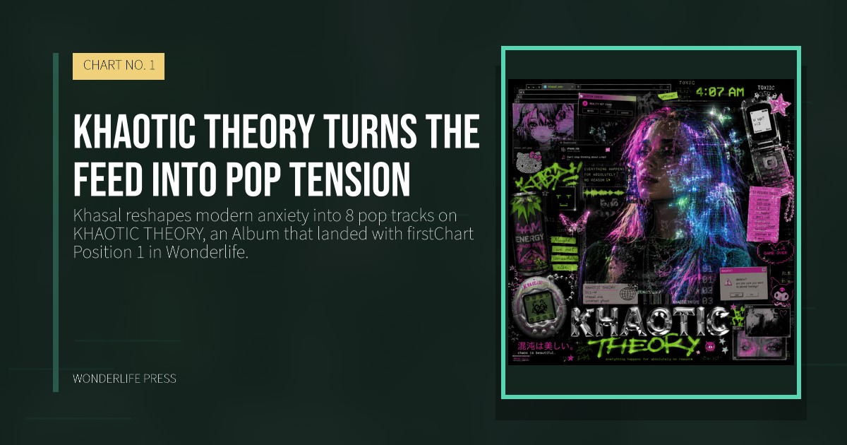 Wonderlife Press: KHAOTIC THEORY turns the feed into pop tension. release artwork. CHART NO. 1.