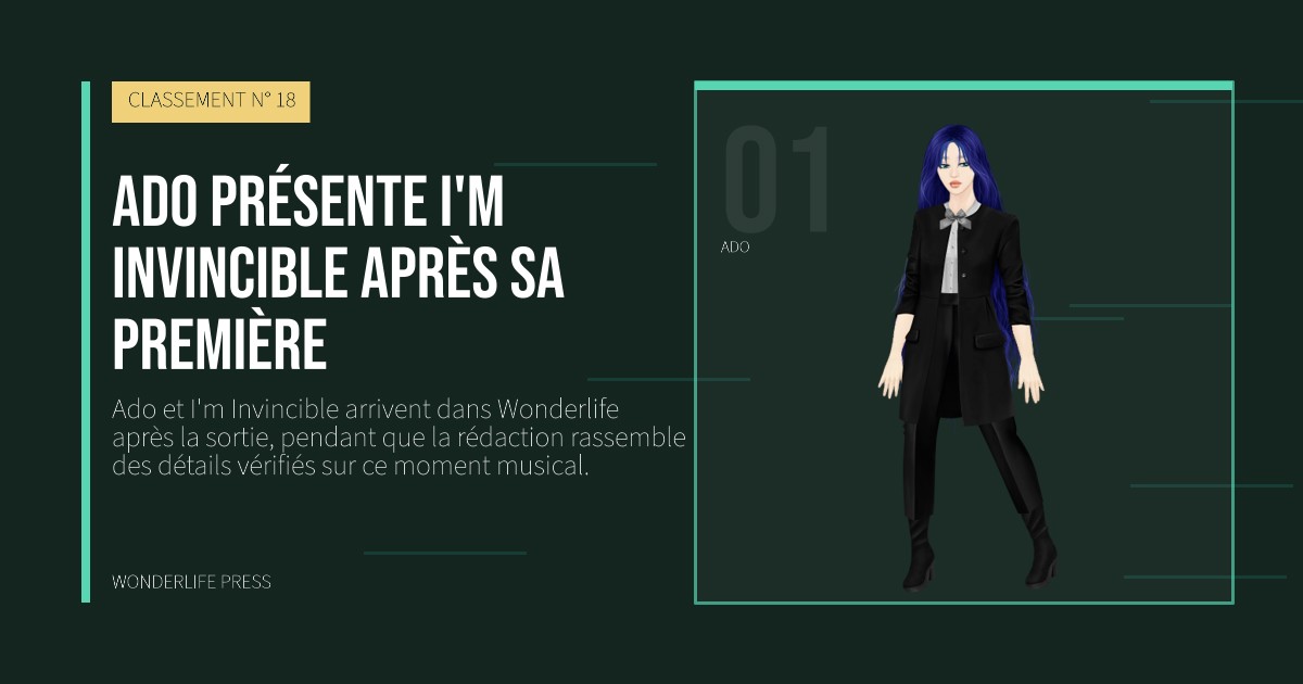 Wonderlife Press: Ado présente I'm Invincible après sa première. portrait des artistes. CLASSEMENT N° 18.