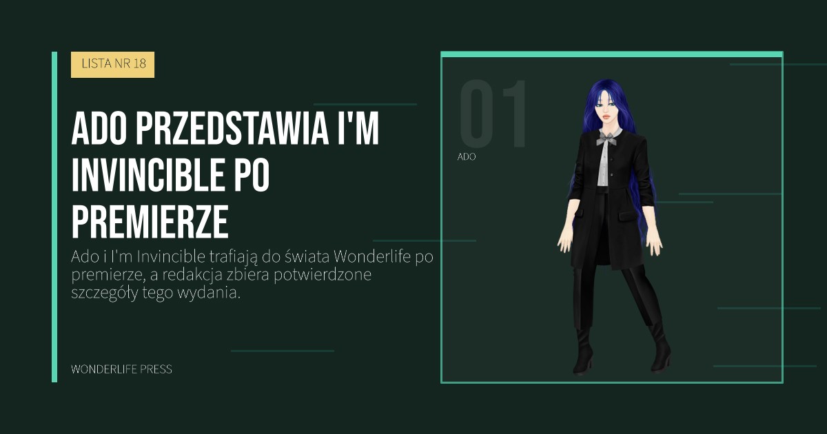 Wonderlife Press: Ado przedstawia I'm Invincible po premierze. portret artystów. LISTA NR 18.