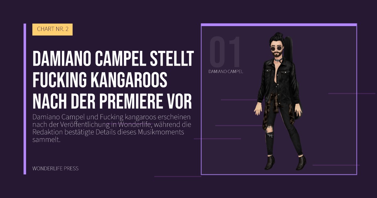 Wonderlife Press: Damiano Campel stellt Fucking kangaroos nach der Premiere vor. Künstlerporträt. CHART NR. 2.