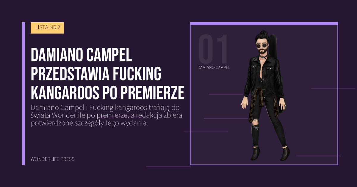 Wonderlife Press: Damiano Campel przedstawia Fucking kangaroos po premierze. portret artystów. LISTA NR 2.