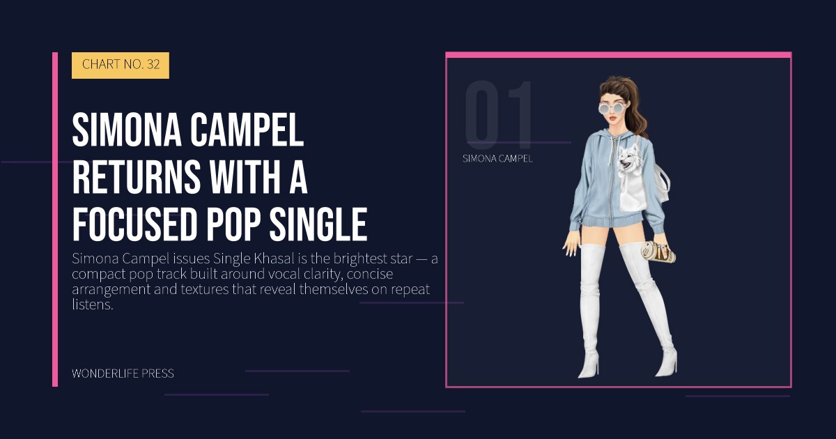Wonderlife Press: Simona Campel returns with a focused pop single. artist portrait. CHART NO. 32.