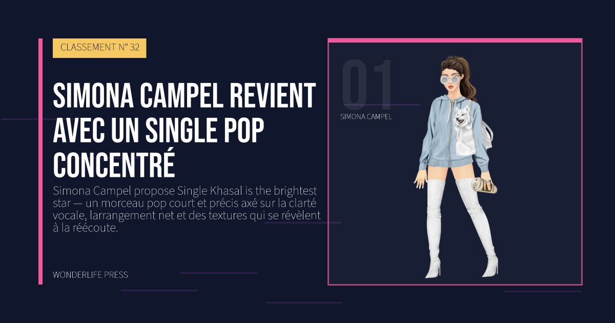 Wonderlife Press: Simona Campel revient avec un single pop concentré. portrait des artistes. CLASSEMENT N° 32.