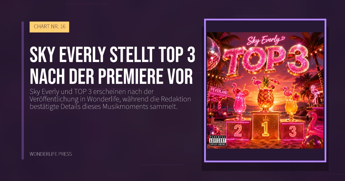 Wonderlife Press: Sky Everly stellt TOP 3 nach der Premiere vor. Veröffentlichungscover. CHART NR. 16.