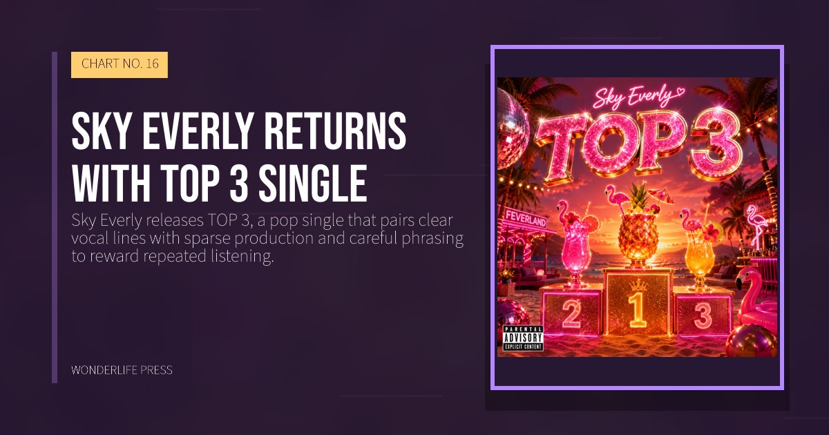 Wonderlife Press: Sky Everly returns with TOP 3 single. release artwork. CHART NO. 16.