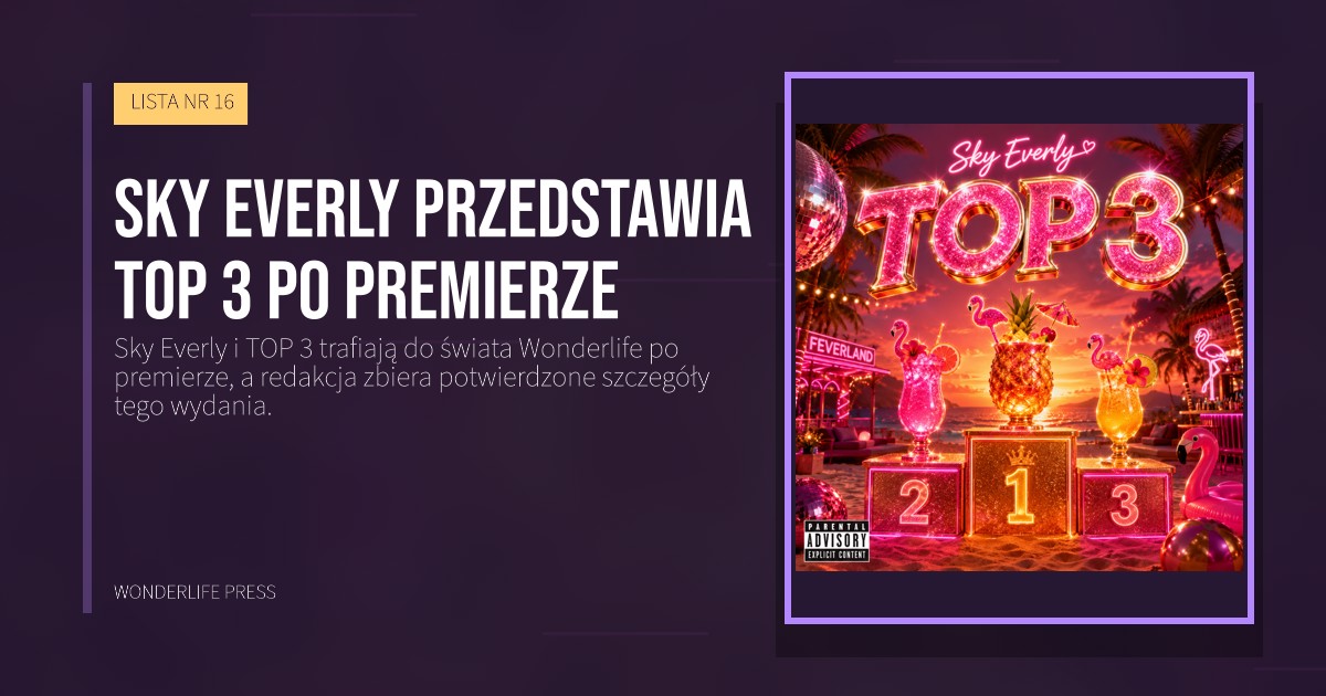 Wonderlife Press: Sky Everly przedstawia TOP 3 po premierze. okładka wydawnictwa. LISTA NR 16.