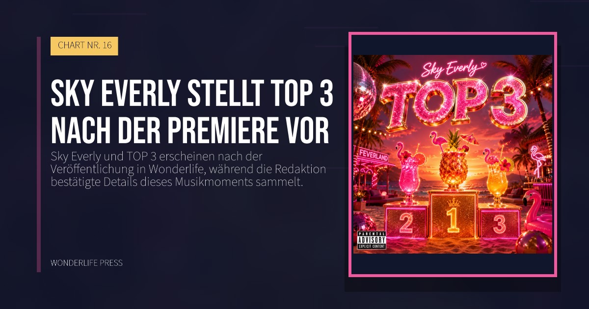 Wonderlife Press: Sky Everly stellt TOP 3 nach der Premiere vor. Veröffentlichungscover. CHART NR. 16.