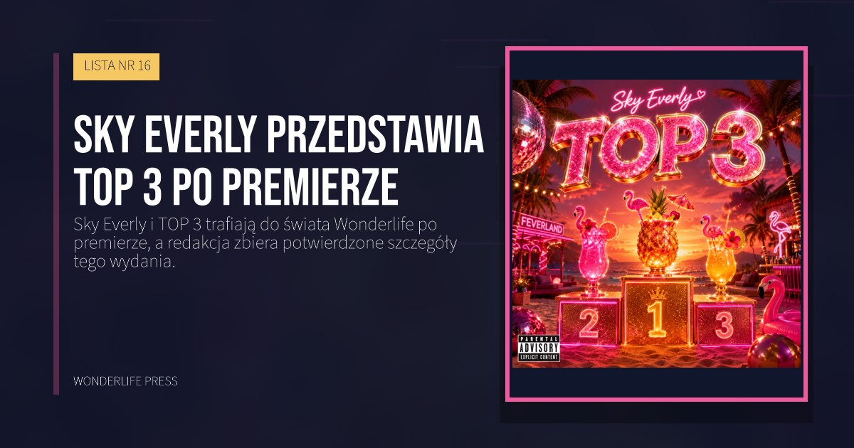 Wonderlife Press: Sky Everly przedstawia TOP 3 po premierze. okładka wydawnictwa. LISTA NR 16.