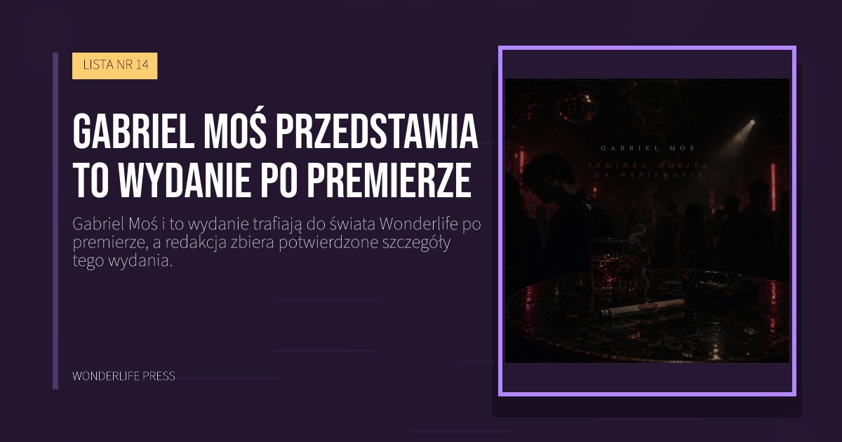 Wonderlife Press: Gabriel Moś przedstawia to wydanie po premierze. okładka wydawnictwa. LISTA NR 14.