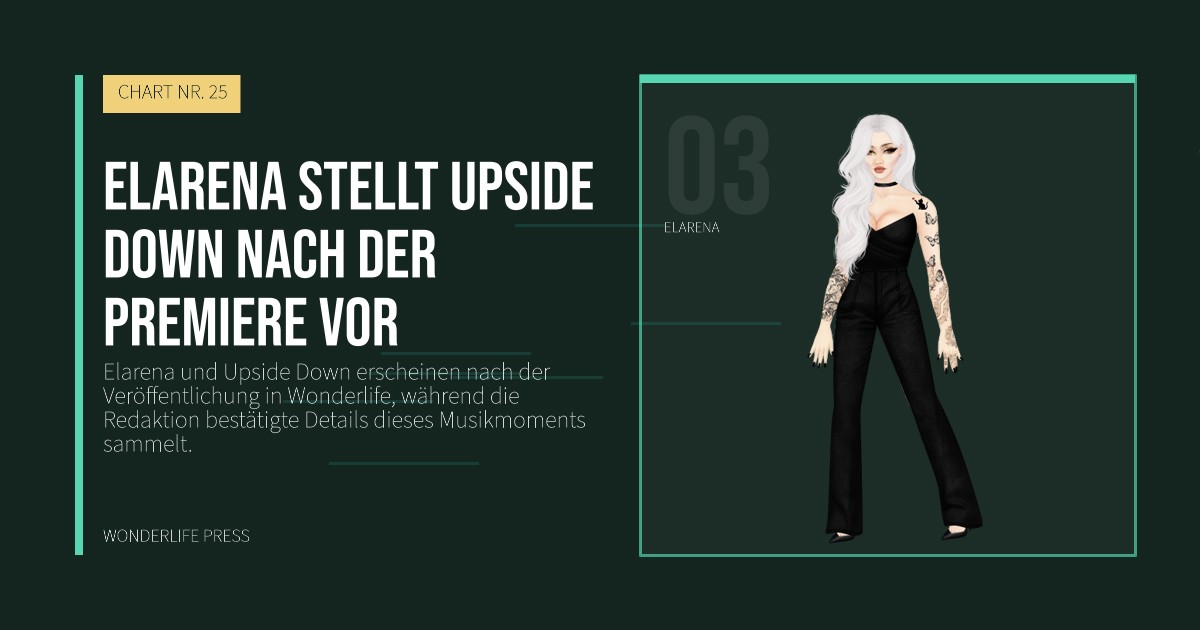 Wonderlife Press: Elarena stellt Upside Down nach der Premiere vor. Künstlerporträt. CHART NR. 25.