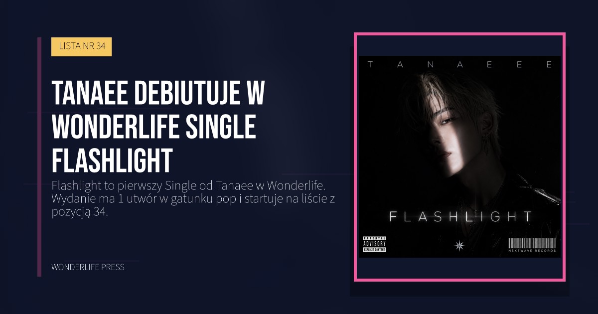Wonderlife Press: Tanaee debiutuje w Wonderlife single Flashlight. okładka wydawnictwa. LISTA NR 34.