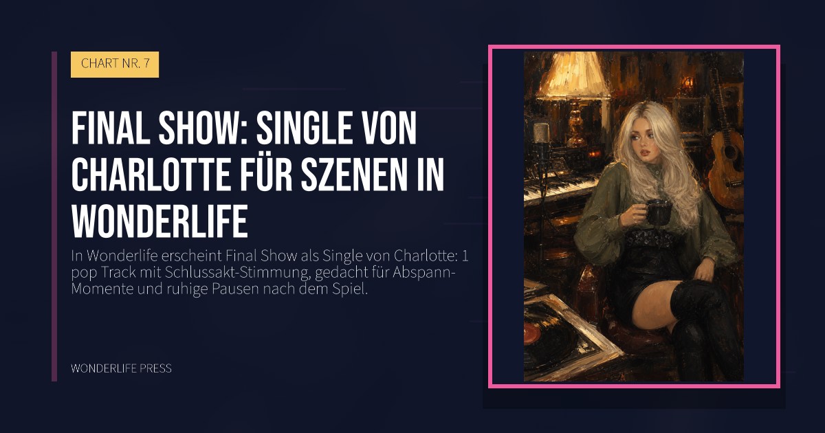 Wonderlife Press: Final Show: Single von Charlotte für Szenen in Wonderlife. Veröffentlichungscover. CHART NR. 7.
