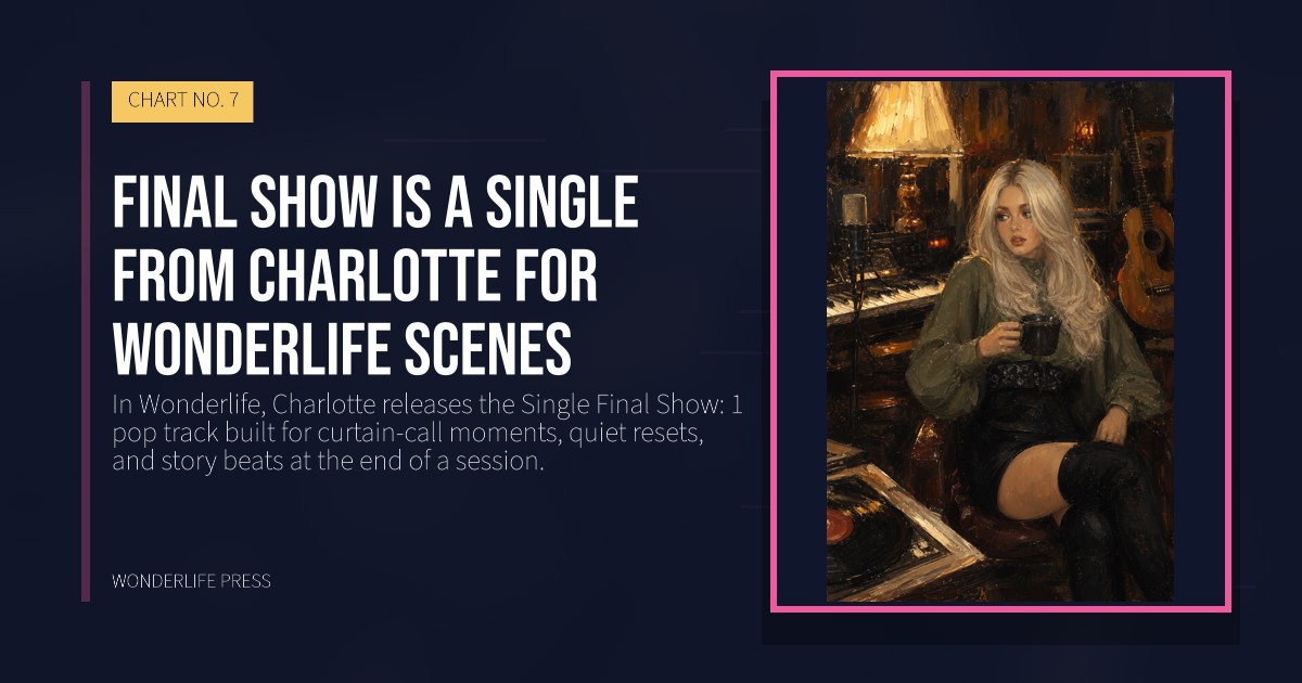 Wonderlife Press: Final Show is a Single from Charlotte for Wonderlife scenes. release artwork. CHART NO. 7.