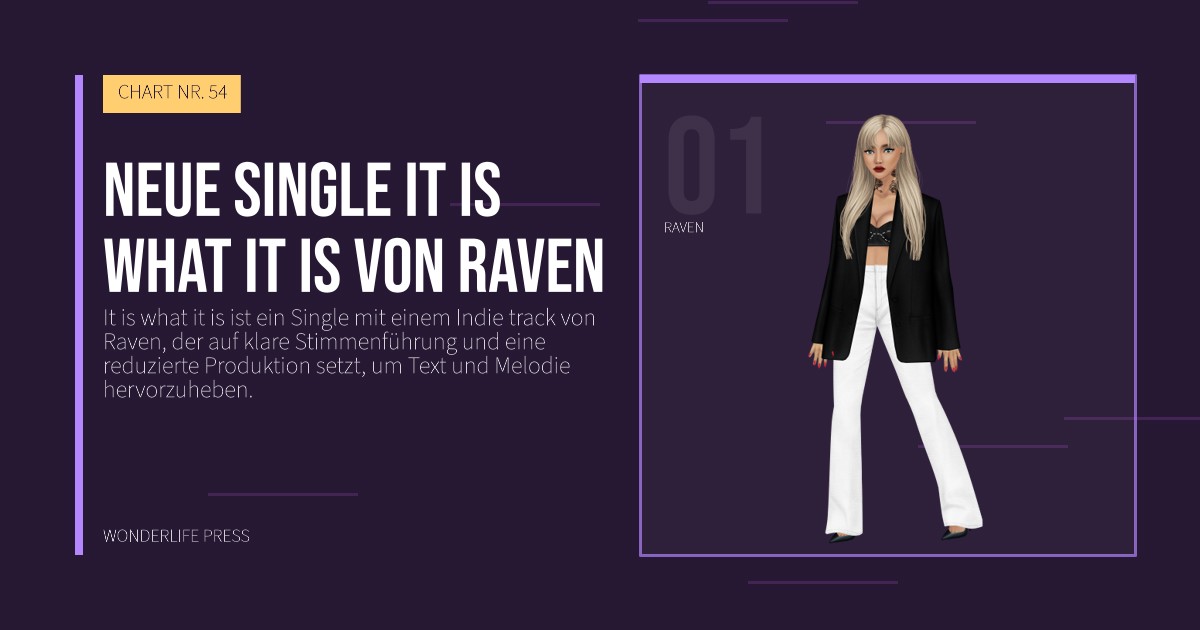 Wonderlife Press: neue single It is what it is von Raven. Künstlerporträt. CHART NR. 54.
