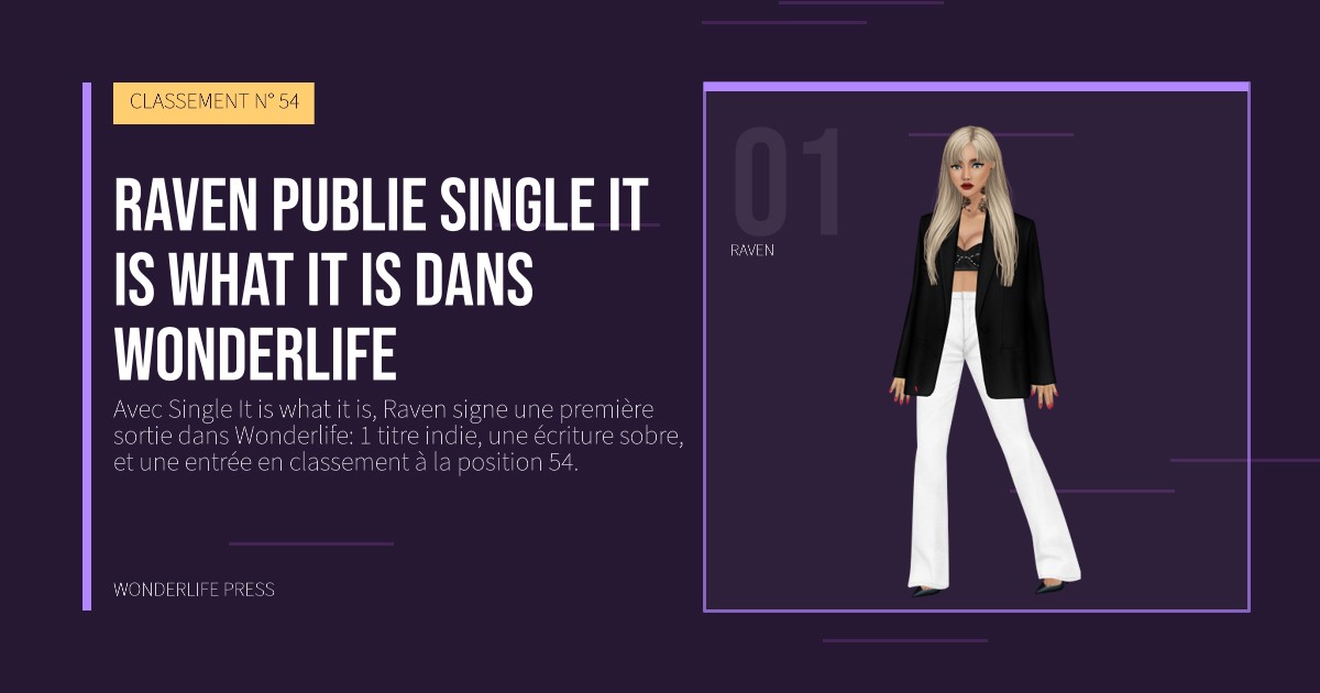 Wonderlife Press: Raven publie Single It is what it is dans Wonderlife. portrait des artistes. CLASSEMENT N° 54.