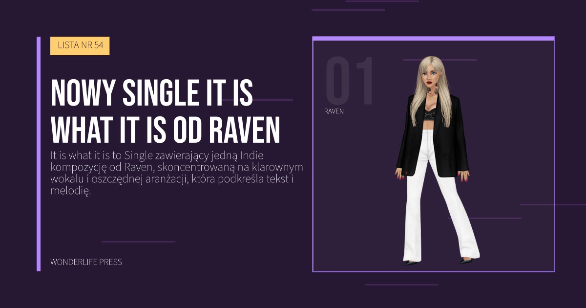 Wonderlife Press: nowy single It is what it is od Raven. portret artystów. LISTA NR 54.
