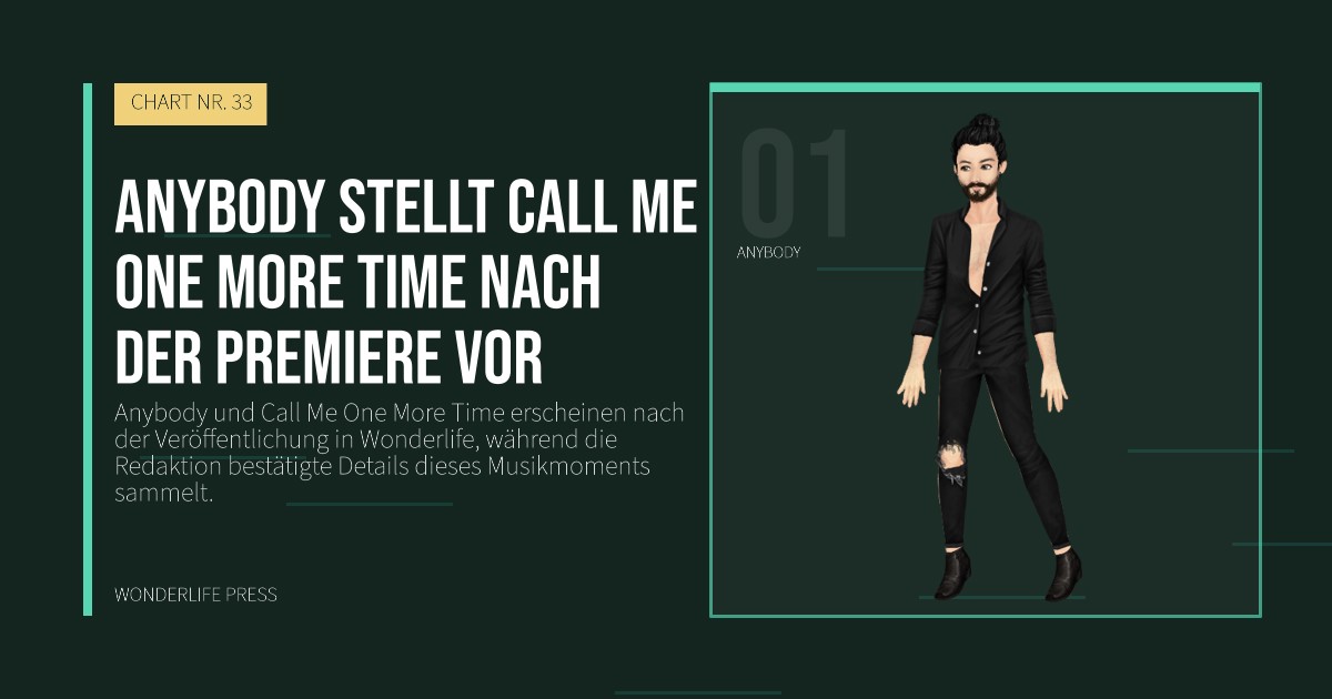 Wonderlife Press: Anybody stellt Call Me One More Time nach der Premiere vor. Künstlerporträt. CHART NR. 33.