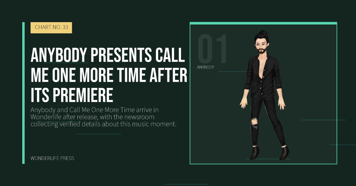 Wonderlife Press: Anybody presents Call Me One More Time after its premiere. artist portrait. CHART NO. 33.