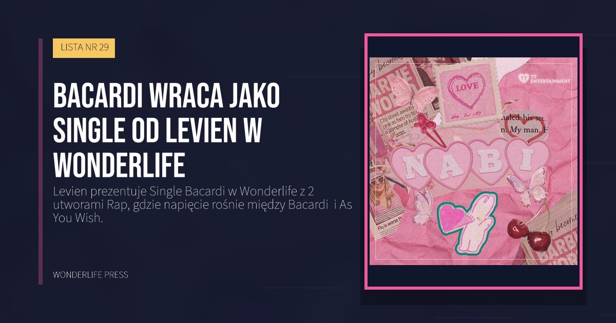 Wonderlife Press: Bacardi wraca jako Single od Levien w Wonderlife. okładka wydawnictwa. LISTA NR 29.