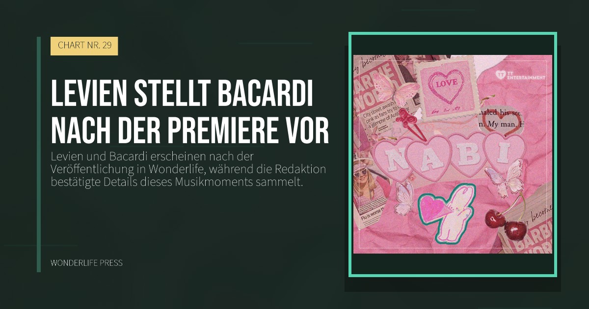 Wonderlife Press: Levien stellt Bacardi nach der Premiere vor. Veröffentlichungscover. CHART NR. 29.