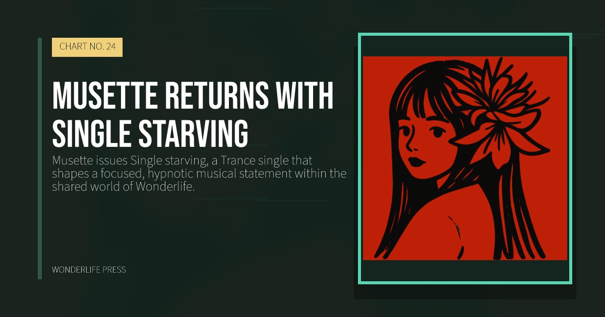 Wonderlife Press: Musette returns with single starving. release artwork. CHART NO. 24.