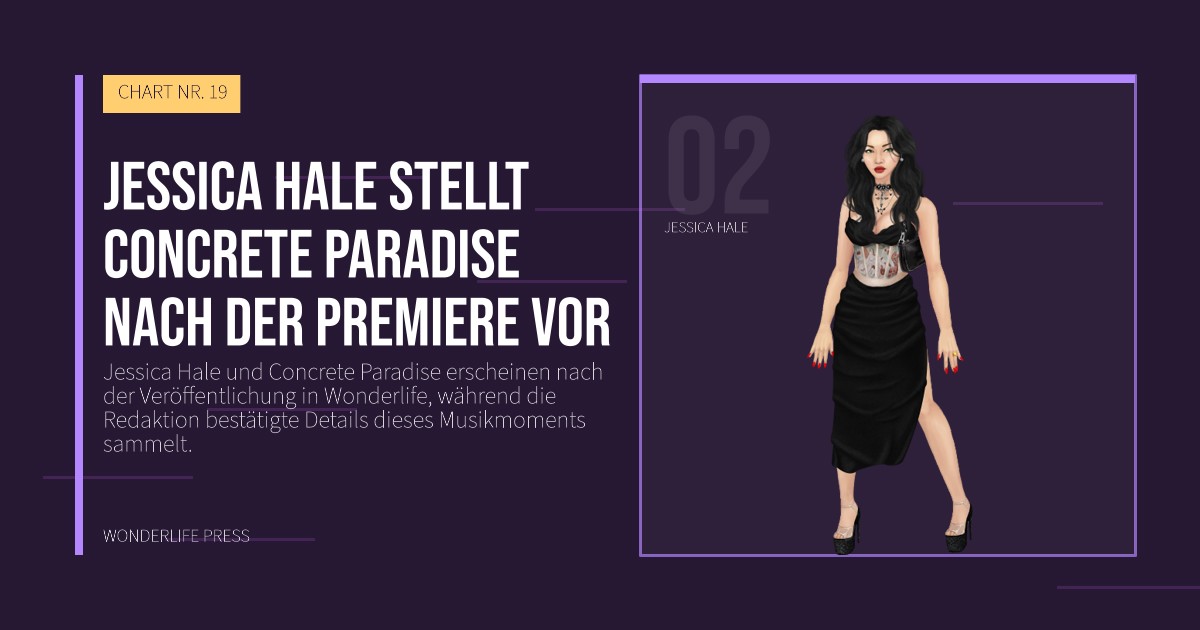 Wonderlife Press: Jessica Hale stellt Concrete Paradise nach der Premiere vor. Künstlerporträt. CHART NR. 19.