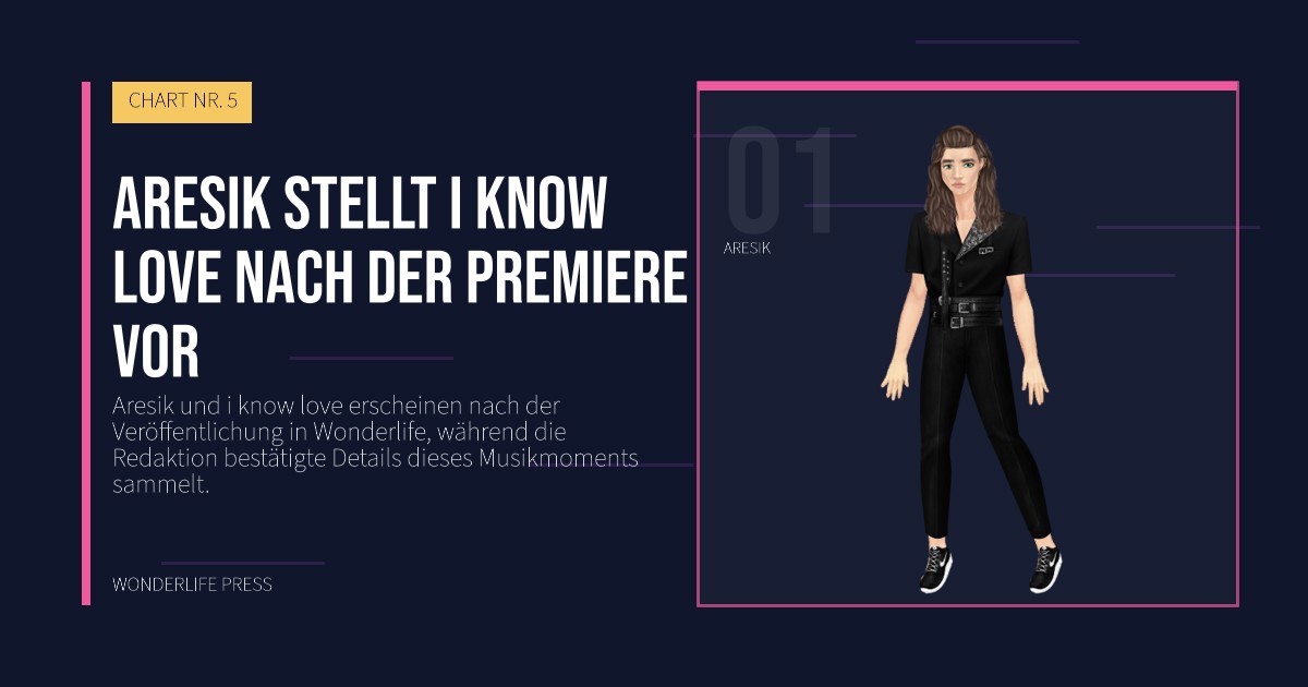 Wonderlife Press: Aresik stellt i know love nach der Premiere vor. Künstlerporträt. CHART NR. 5.