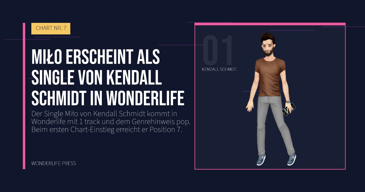 Wonderlife Press: Miło erscheint als single von Kendall Schmidt in Wonderlife. Künstlerporträt. CHART NR. 7.