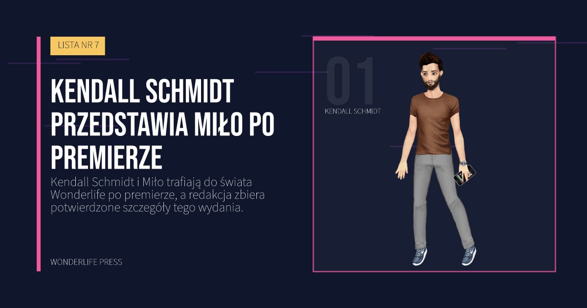 Wonderlife Press: Kendall Schmidt przedstawia Miło po premierze. portret artystów. LISTA NR 7.