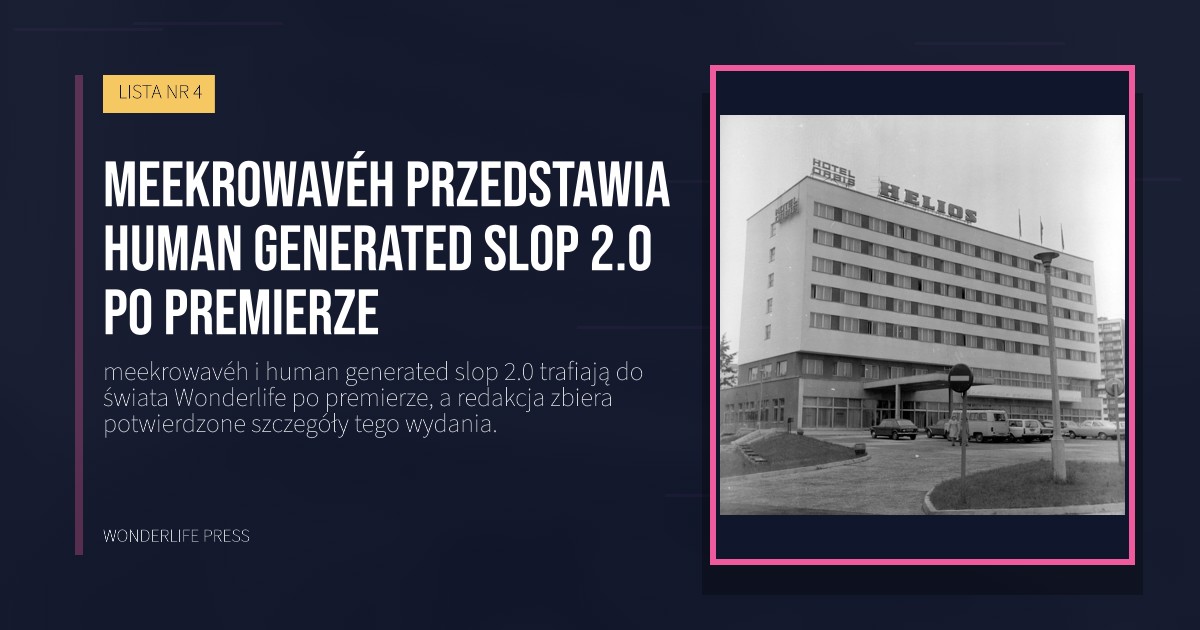Wonderlife Press: meekrowavéh przedstawia human generated slop 2.0 po premierze. okładka wydawnictwa. LISTA NR 4.