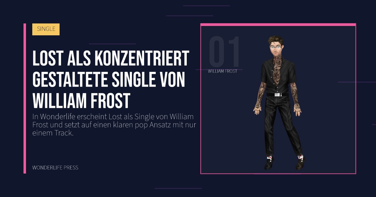 Wonderlife Press: Lost als konzentriert gestaltete Single von William Frost. Künstlerporträt. SINGLE.