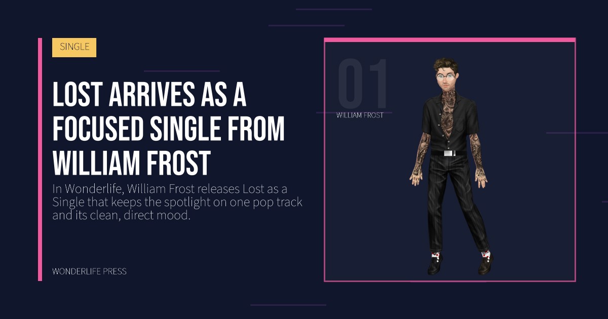Wonderlife Press: Lost arrives as a focused Single from William Frost. artist portrait. SINGLE.