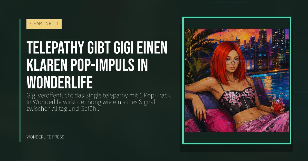 Wonderlife Press: telepathy gibt Gigi einen klaren Pop-impuls in Wonderlife. Veröffentlichungscover. CHART NR. 11.