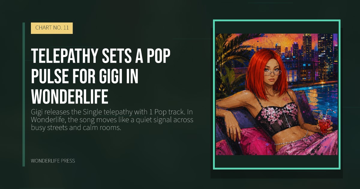 Wonderlife Press: telepathy sets a Pop pulse for Gigi in Wonderlife. release artwork. CHART NO. 11.