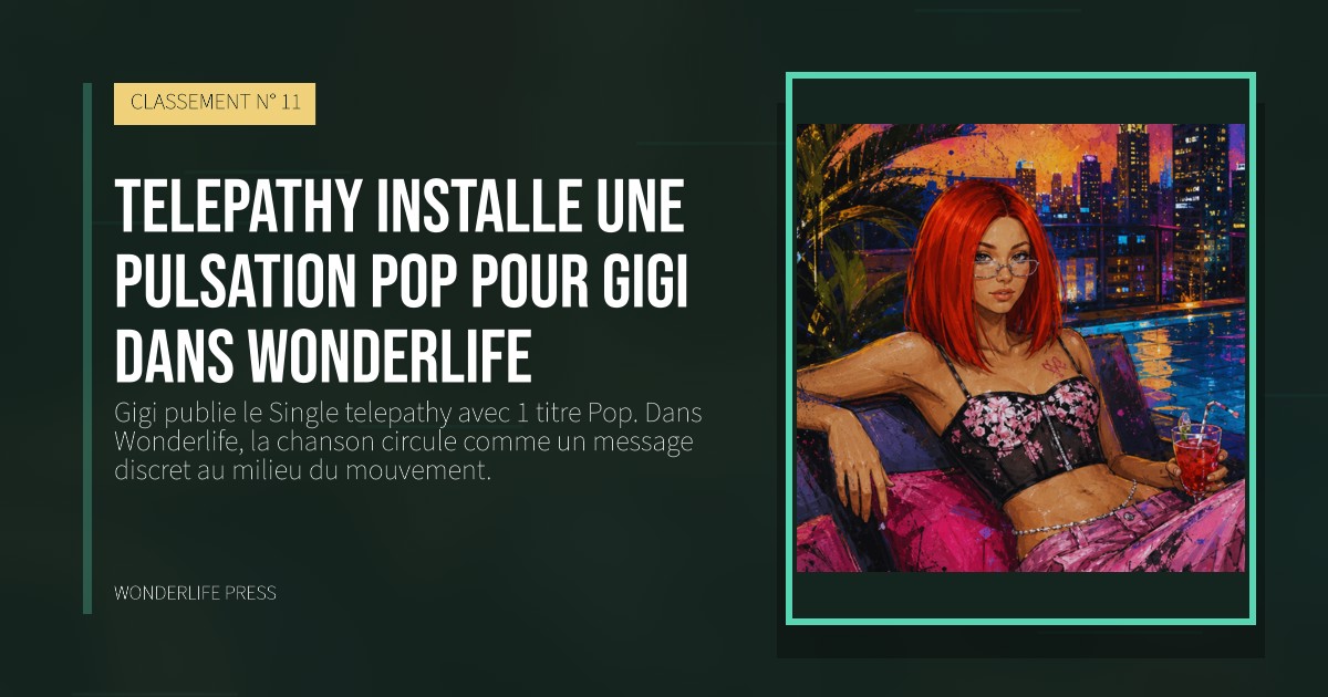 Wonderlife Press: telepathy installe une pulsation Pop pour Gigi dans Wonderlife. pochette de la sortie. CLASSEMENT N° 11.