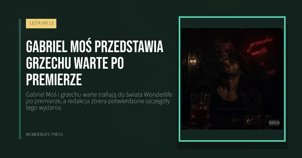 Wonderlife Press: Gabriel Moś przedstawia grzechu warte po premierze. okładka wydawnictwa. LISTA NR 13.