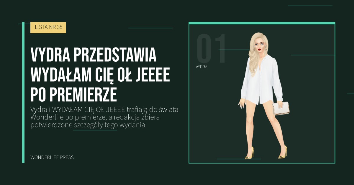 Wonderlife Press: Vydra przedstawia WYDAŁAM CIĘ OŁ JEEEE po premierze. portret artystów. LISTA NR 35.