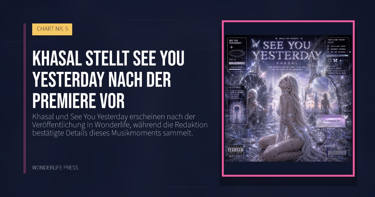 Wonderlife Press: Khasal stellt See You Yesterday nach der Premiere vor. Veröffentlichungscover. CHART NR. 5.
