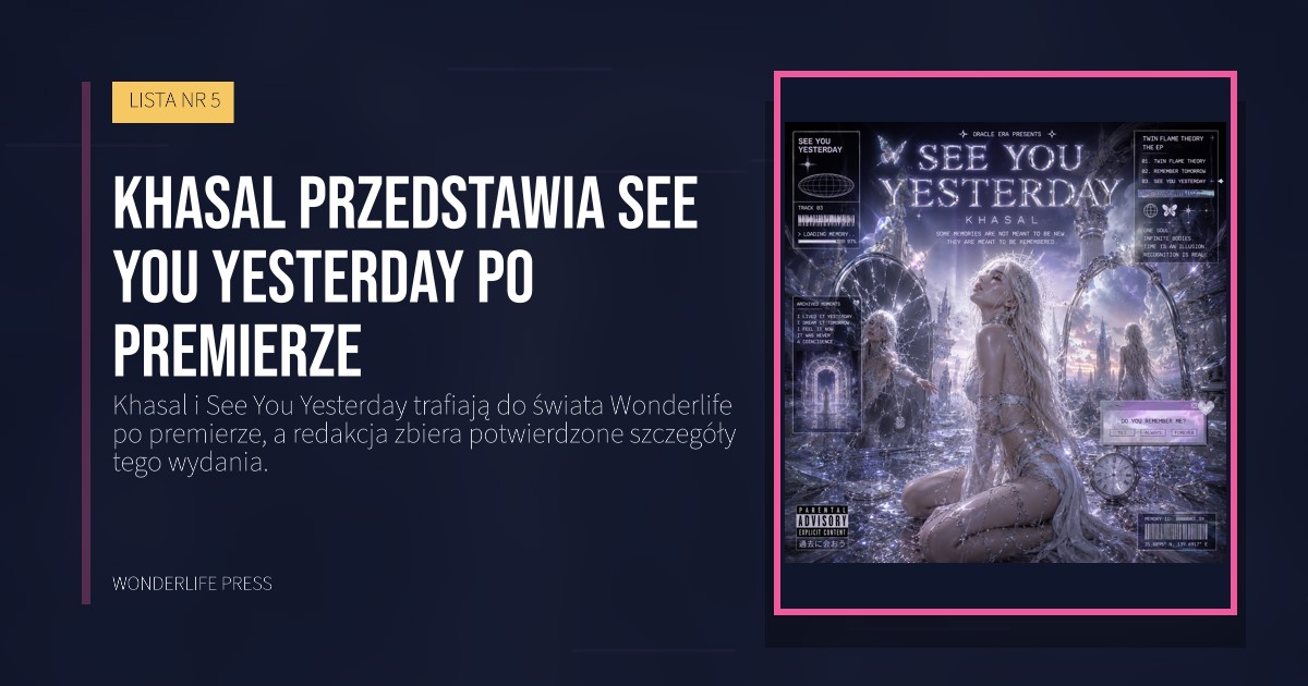 Wonderlife Press: Khasal przedstawia See You Yesterday po premierze. okładka wydawnictwa. LISTA NR 5.