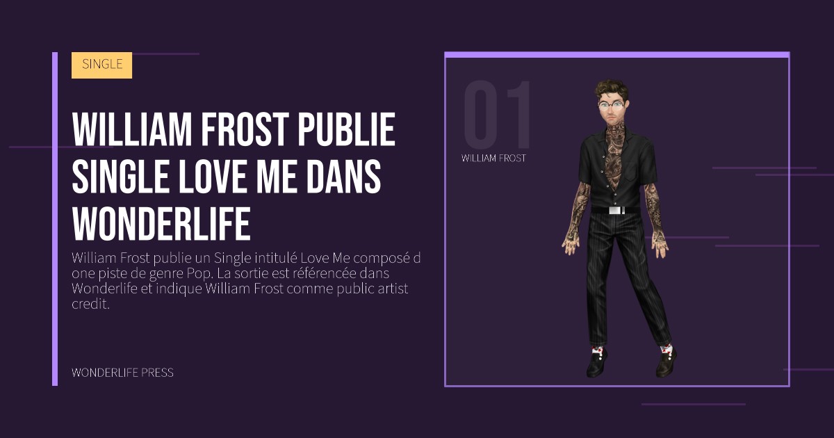 Wonderlife Press: William Frost publie Single Love Me dans Wonderlife. portrait des artistes. SINGLE.
