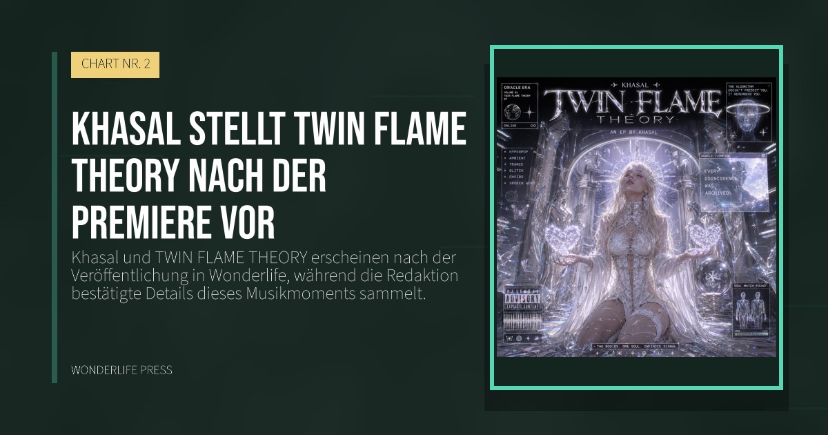 Wonderlife Press: Khasal stellt TWIN FLAME THEORY nach der Premiere vor. Veröffentlichungscover. CHART NR. 2.