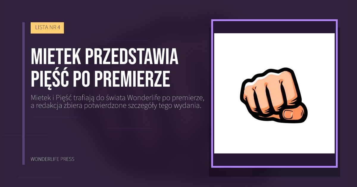 Wonderlife Press: Mietek przedstawia Pięść po premierze. okładka wydawnictwa. LISTA NR 4.