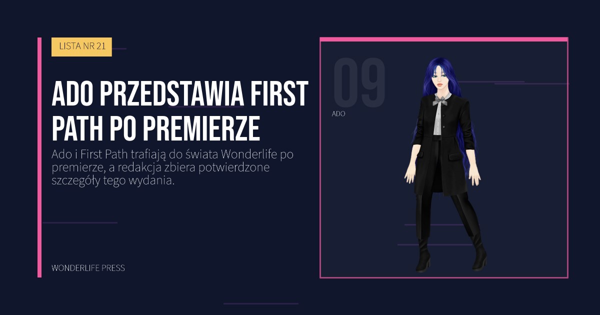 Wonderlife Press: Ado przedstawia First Path po premierze. portret artystów. LISTA NR 21.